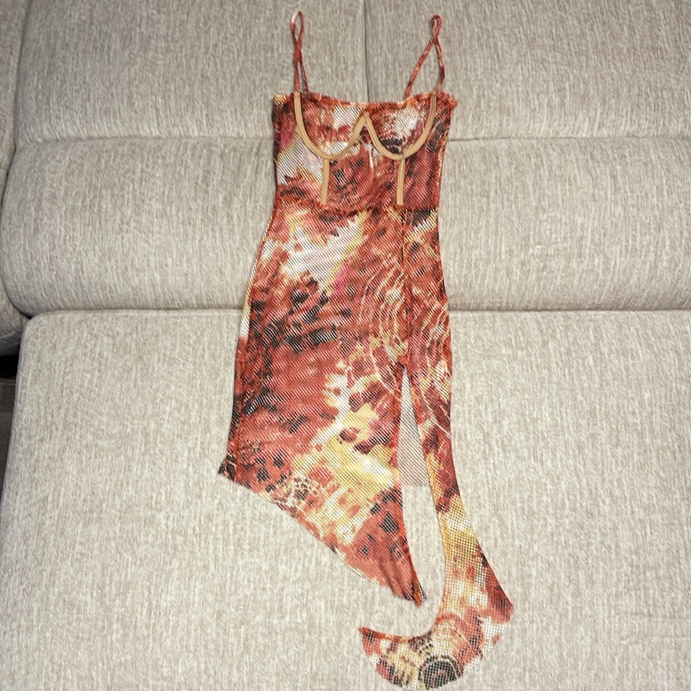 Patterned Mesh Mini Dress
